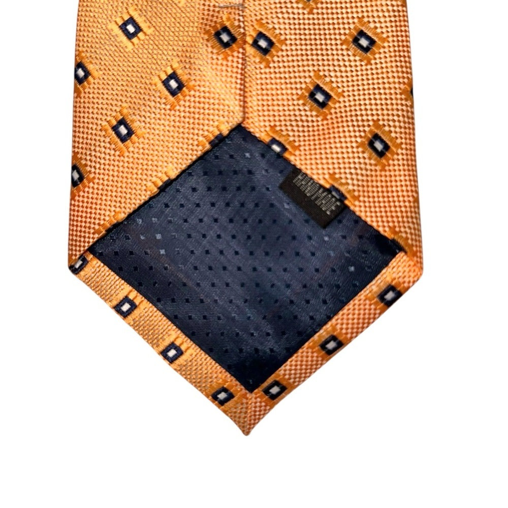Vtg Kai Long Mens Tie Handmade Silk Orange Diamond Geometric Necktie 59x3.75” - Picture 4 of 5